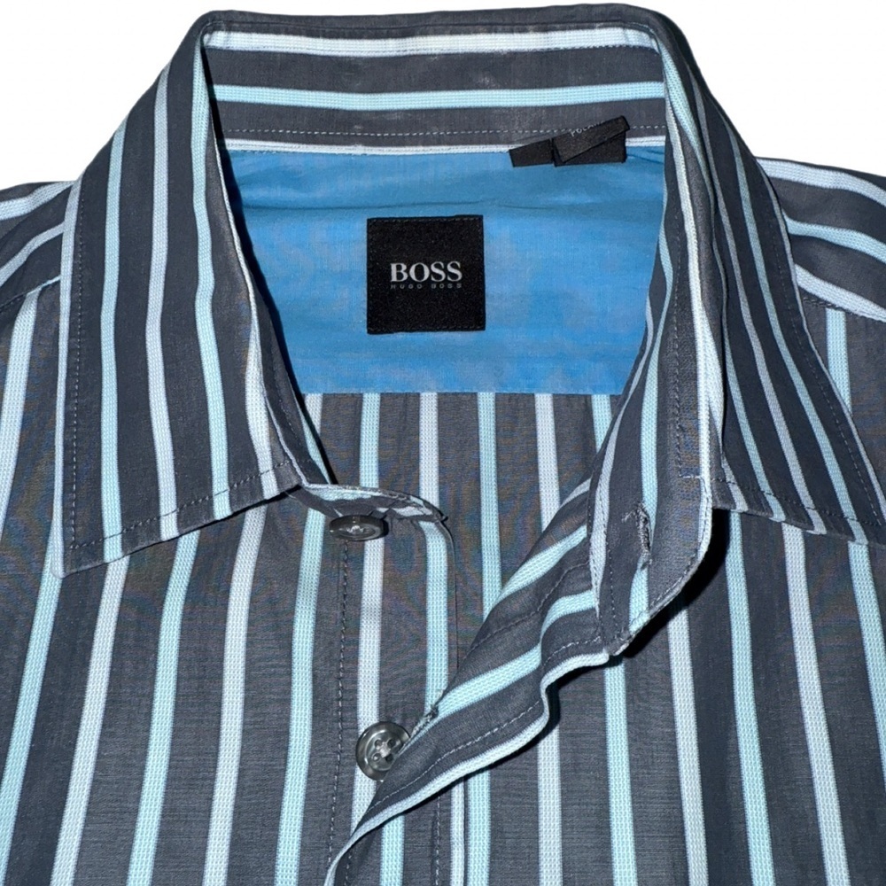 Hugo Boss Men’s Casual Button-Up Shirt – Size Medium – Striped Long Sleeve